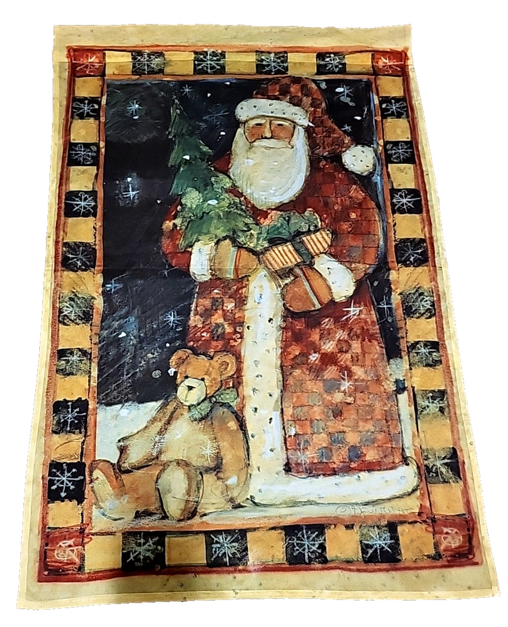 Impressions Old World Santa Teddy Tree Christmas Flag 24” x 37” washable